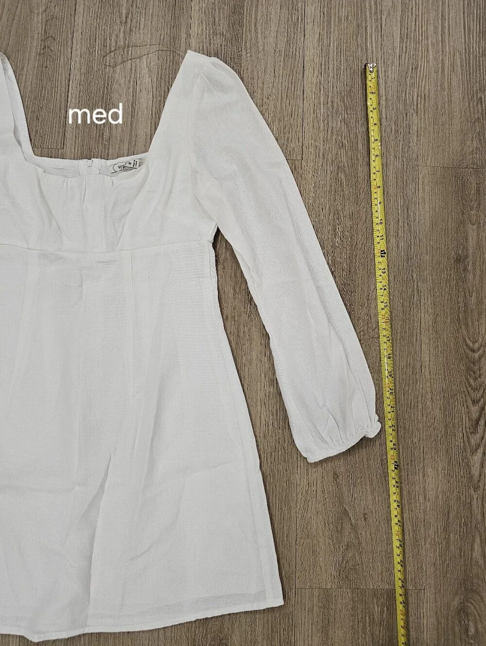NWT Speechless White Linen Blend Long Puff Sleeve Square Neck Mini Dress in S&M - Picture 12 of 15